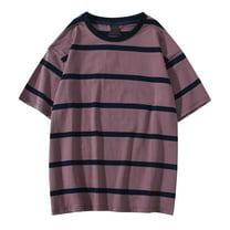 Zszcpp Mens T Shirts Loose Fit Baggy Simple Short Sleeved T-Shirt Round Neck Color Blocked Striped Casual Tops Casual Blouses