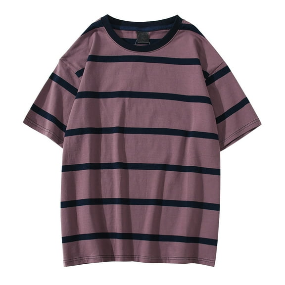 Zszcpp Mens T Shirts Loose Fit Baggy Simple Short Sleeved T-Shirt Round Neck Color Blocked Striped Casual Tops Casual Blouses