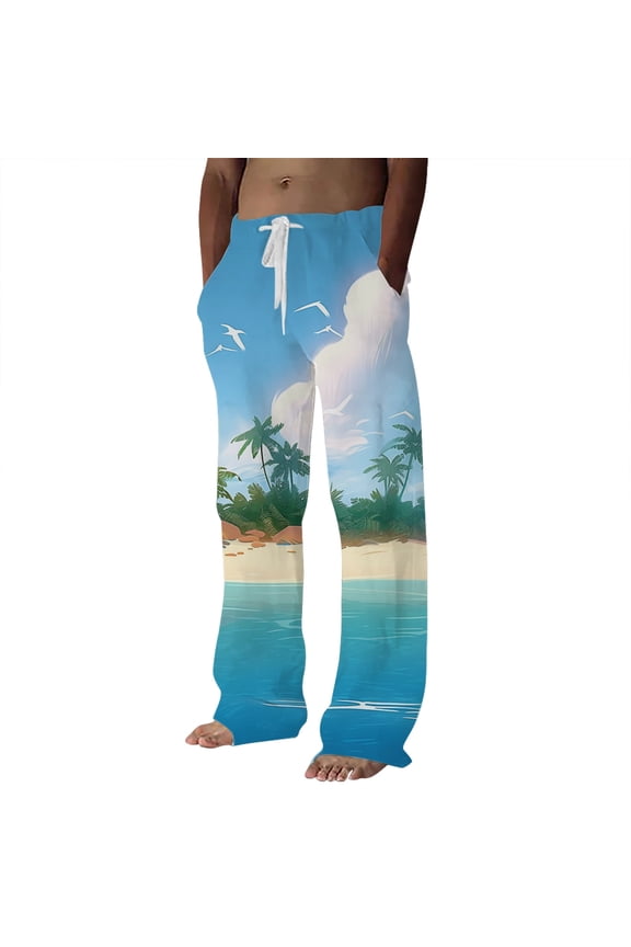Mens Work Pants Comfortable Baggy Recreation Printing Coconut Tree Holiday Vacation Long Lounge Trousers Casual Trouser