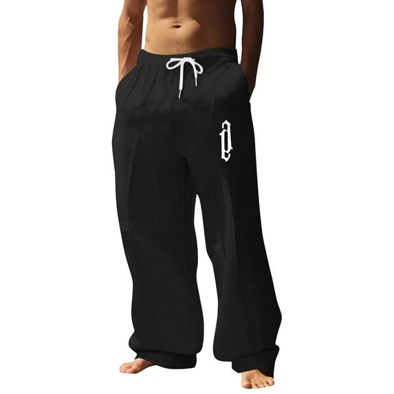 Zszcpp Mens Work Pants Long Closed Rope Solid Vogue Daily Digital 3D Social Number Print Trousers Casual Trouser