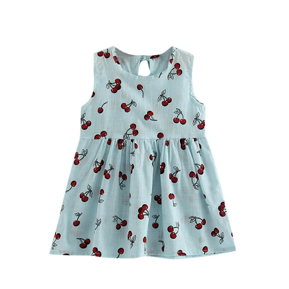 Zszcpp Mini Dresses For Toddler Girl Cotton Endearing Cherries Print Vacation Stylsih Sweet Sleeveless Princess Casual Dresses