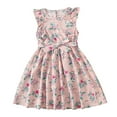 thumbnail image 1 of Zszcpp Mini Dresses For Toddler Girls Fly Sleeve Flowers Prints Bowknot A-Line Dance Party Princess Going Out Travel Holiday Dress Casual Dresses, 1 of 8
