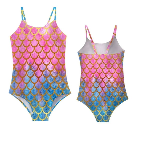 Zszcpp One-Piece Swimsuits Toddler Girl Sheath Surf Diving Bathing Suit 3D Printed Scale Pool Casual Sleeveless Beachwear Swimwear Holiday Swimsuit Sets