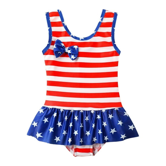 Zszcpp One-Piece Swimsuits Toddler Girl Swimwear Independence Day Bowknot Stripe Star Printing Beach Bathing Suit Holiday Swimsuit Sets