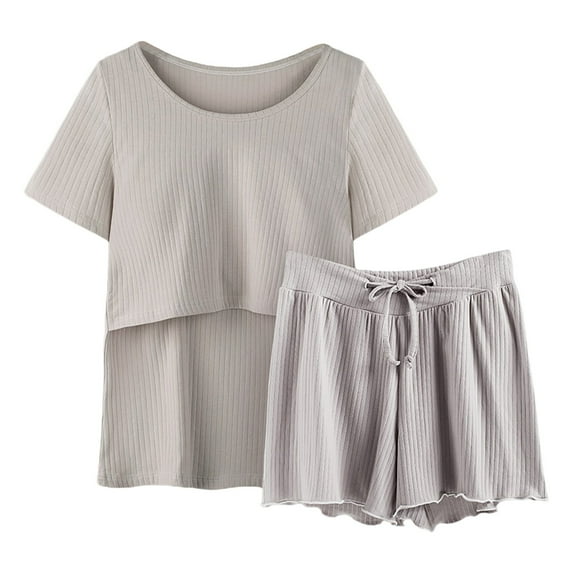 Zszcpp Pajama Sets For Women 2 Piece Outfits Short Sleeve Nursing Baby Shirt Maternity Top Robe Plus Size Comfy Sleepwear Pj Clothes Sets