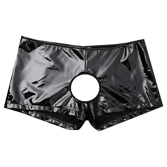 Sex Lingerie For Mens Brief Soft Shiny Leather Low Rise Shorts Underpants With Front Hole Panties Underwear