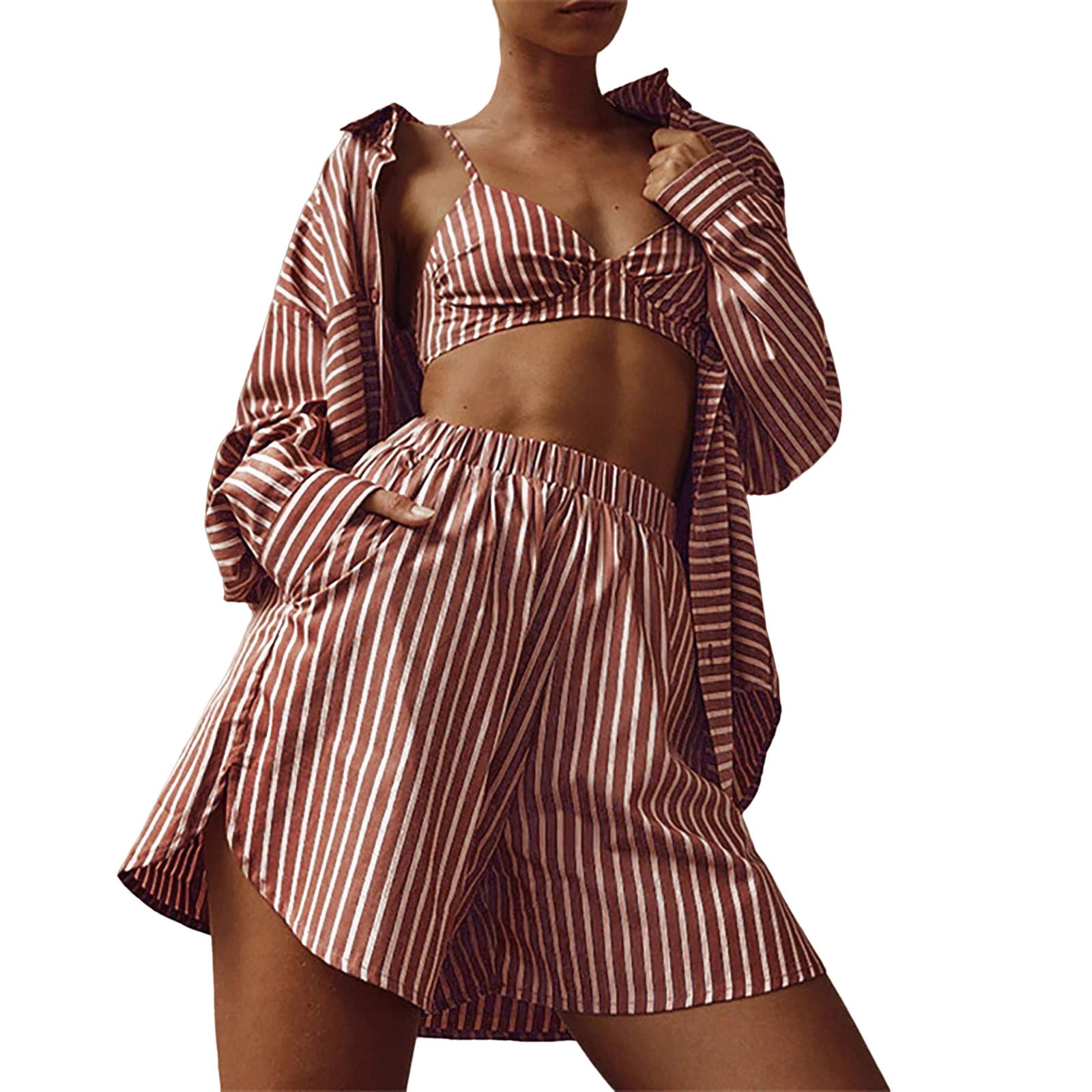 Daily Casual Zip-up Shirt and Shorts Three-piece Set main image 1