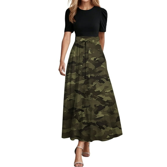 Zszcpp Summer Dresses For Women 2025 Softable Refined Refreshing Thin Stylish Camouflage Short Sleeve Relaxation Casual Dresses