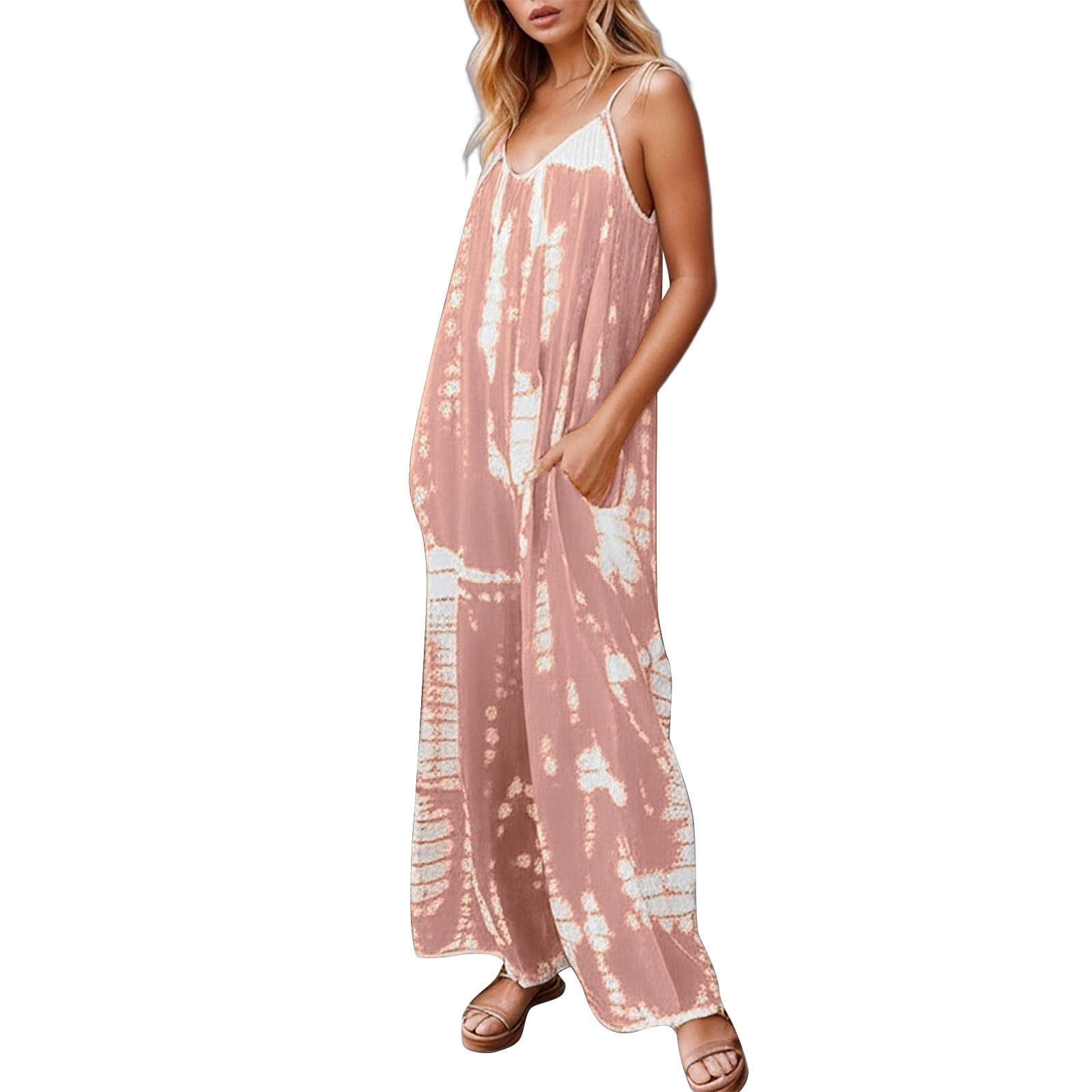 Spaghetti Strap Tie Dye Bodycon Jumpsuits