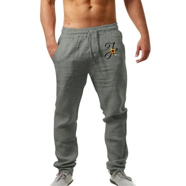 Zszcpp Summer Pants For Mens 2025 Versatile Long Relaxation Pocket Printed Faddish Linen Fitted Cotton Lace Up Lounge Trousers Casual Trouser