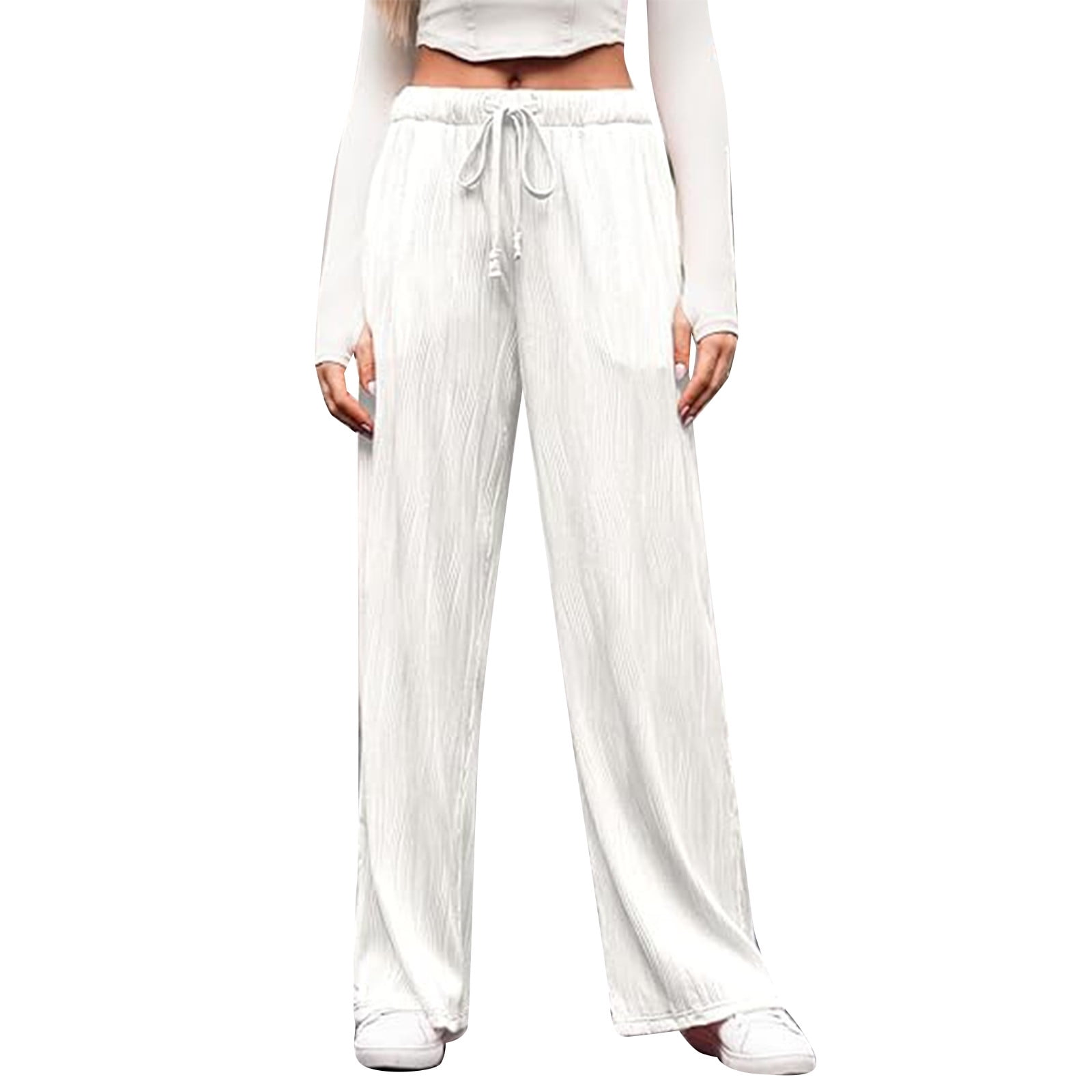 EEUN】Crinkle Wide Pants Black Crinkle Wide Leg Trousers