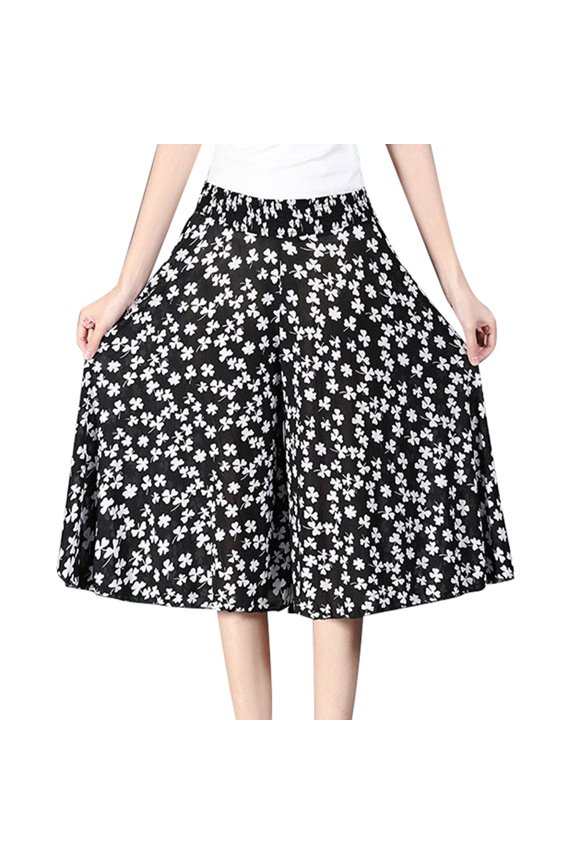 Summer Pants For Womens 2025 Floral Print Culottes Leisure Slim Fit Elastic Waist Outerwear Trousers Casual Trouser