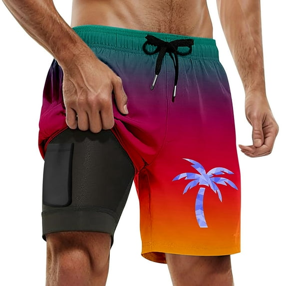 Zszcpp Summer Shorts For Mens 2025 Coconut Tree Drawstring Trendy Swim Trunks Large Size Quick Drying Pockets Lounge Trousers Casual Trouser