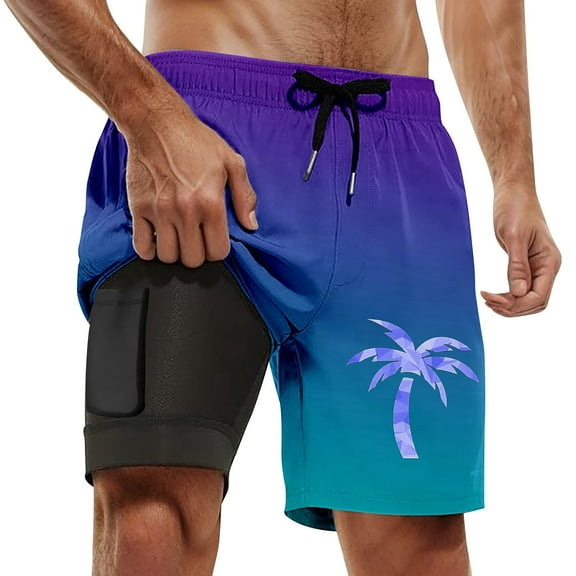 Zszcpp Summer Shorts For Mens 2025 Coconut Tree Drawstring Trendy Swim Trunks Large Size Quick Drying Pockets Lounge Trousers Casual Trouser