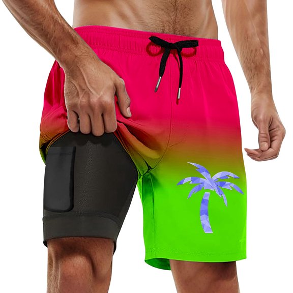 Zszcpp Summer Shorts For Mens 2025 Coconut Tree Drawstring Trendy Swim Trunks Large Size Quick Drying Pockets Trousers Casual Trouser
