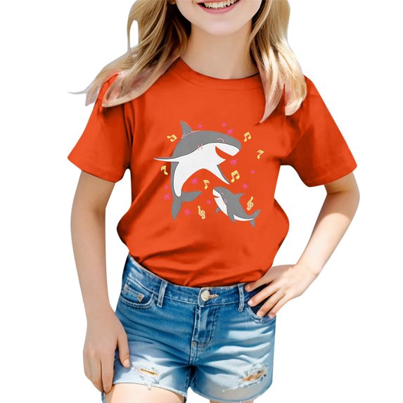 Zszcpp Summer Top For Teens Girl T Shirts 2025 Ocean Animal Print Comfortable Outdoor Tee Short Sleeve T-Shirt Blouse Girls Tops