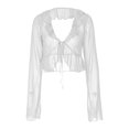 thumbnail image 1 of Zszcpp Summer Tops For Women 2025 T Shirts Wood Ear Edge Lace Up Deep V Neck Long Sleeve Transparent Thin Casual Blouses, 1 of 5