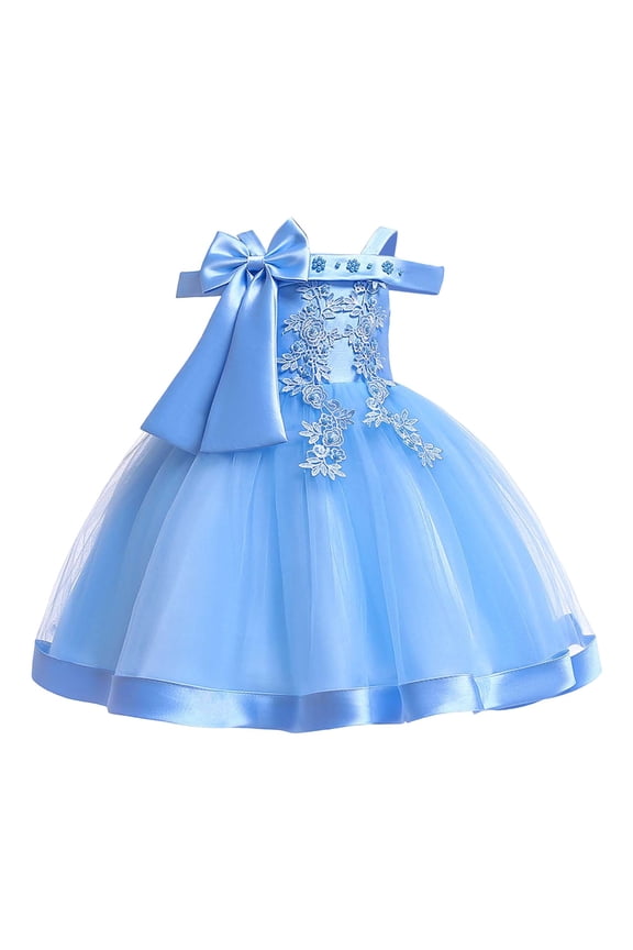 Sundress For Infant Girl Off Shoulder Bow Evening Gown Pageant Stage Performances Floral Print Flower Girl Dresses