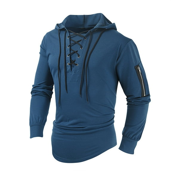 Zszcpp Sweatshirts For Men Simple Loungwear Solid Lace Up Sports Leisure Hooded Long Sleeve Sweater Sweatshirt