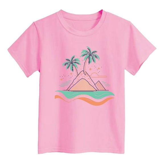 Zszcpp T Shirts Casual Top For Baby Girl Boys Short Sleeve Island Print T-Shirt Comfort Fit Beach Daily Wear Casual Blouses Girls Tops