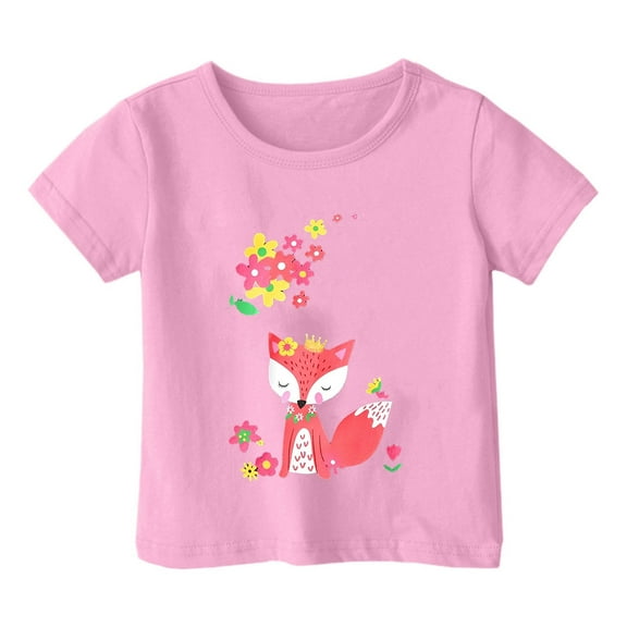 Zszcpp T Shirts Casual Top For Baby Girl Cartoon Fox Lovely Print Boy Vogue Sweet Round Neck Likable Short Sleeve T-Shirt Blouse Girls Tops