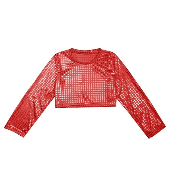 Zszcpp T Shirts Casual Top For Baby Girl Dance Polka Dot Sequin Long Sleeved Performance T-Shirt Festival Party Role Play Blouse Kids Going Out Tops