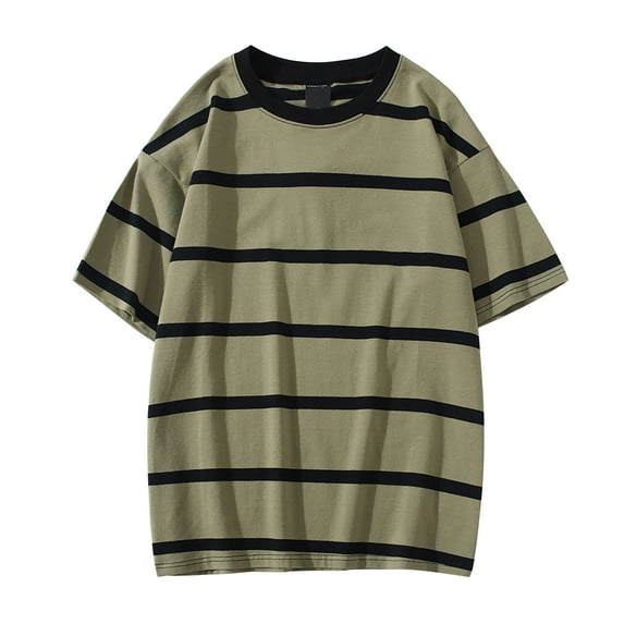 Zszcpp T Shirts For Men Baggy Simple Short Sleeved T-Shirt Round Neck Color Blocked Striped Casual Tops Casual Blouses