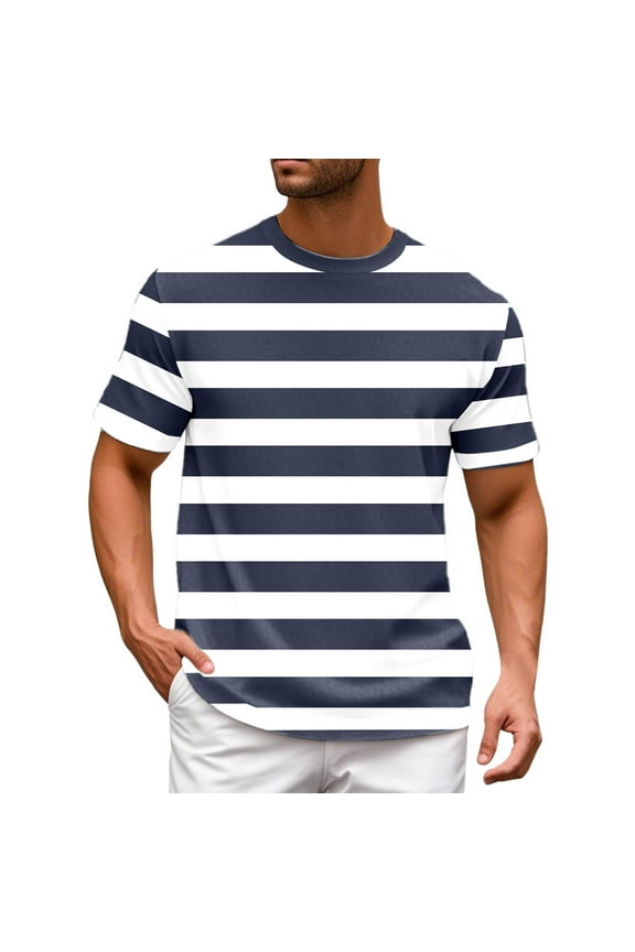 T Shirts For Men Color Blocked Striped Navy Sailor Beach Short Sleeved T-Shirt Casual Tops Casual Blouses