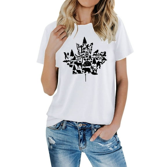 Zszcpp T Shirts For Women Fresh Baggy Maple Leaf Print Recreation Short Sleeve Suitable Casual Tops Casual Blouses