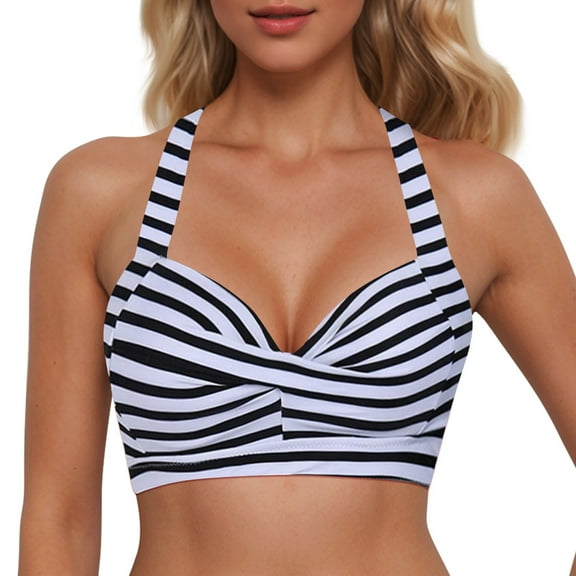 Zszcpp Tankini Tops For Women Removable Bra Pad Dot Polka Print Halter Crop Leisure Cozy Seaside Bathing Suit Tops Swimsuit Tops