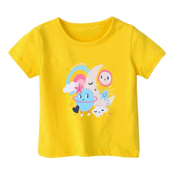 Zszcpp Toddler Girl Graphic Teens Boy Leisure Faddish Cartoon Comfort Versatile T-Shirt Round Neck Print Short Sleeve Blouse Girls Tops
