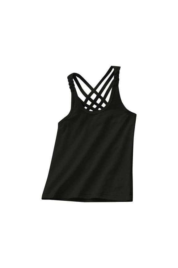 Toddler Girl Tank Top Simple Design Spaghetti Strap Cross Comfortable Soild Sleeveless Sports Blouse Kids Going Out Tops