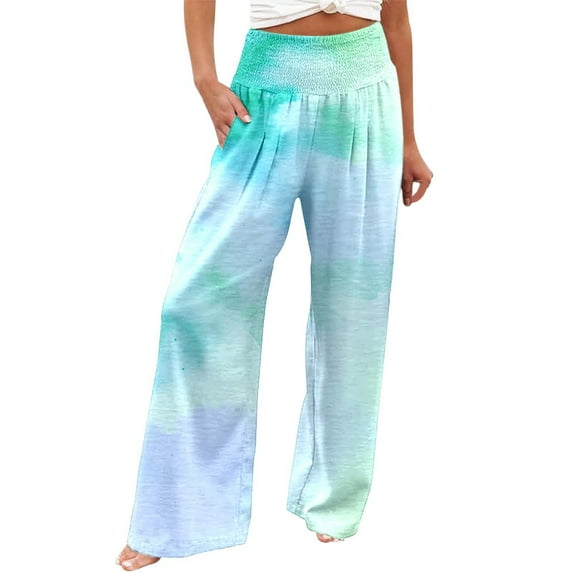 Zszcpp Women'S Casual Pants Pocket Cozy Tie-Dye Print Relaxed Fit Long Comfort Elasticity Wide Leg Trousers Casual Trouser