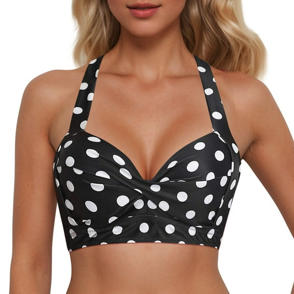 Zszcpp Women'S Tankini Tops Removable Bra Pad Dot Polka Print Halter Crop Leisure Cozy Seaside Bathing Suit Tops Swimsuit Tops