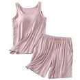 thumbnail image 1 of Zszcpp Womens Pajama Sets Shorts Set Plus Size Built In Bra Simple Style Plus Size Loungewear Tank Top Sleeveless Sleepwear Pj Clothes Sets, 1 of 5