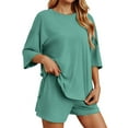thumbnail image 1 of Zszcpp Womens Shorts Set Outfits Relaxed Fit Breathable Lightweight Short Sleeve Plus Size Plain Clothing Suits, 1 of 7