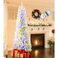 thumbnail image 1 of Ztotop 6.5ft Premium Pre-lit Artificial Hinged Slim Pencil Christmas Tree with Remote Control, 260 Warm White & Multi-Color Lights, 650 Fully Branch Tips, White, 1 of 7