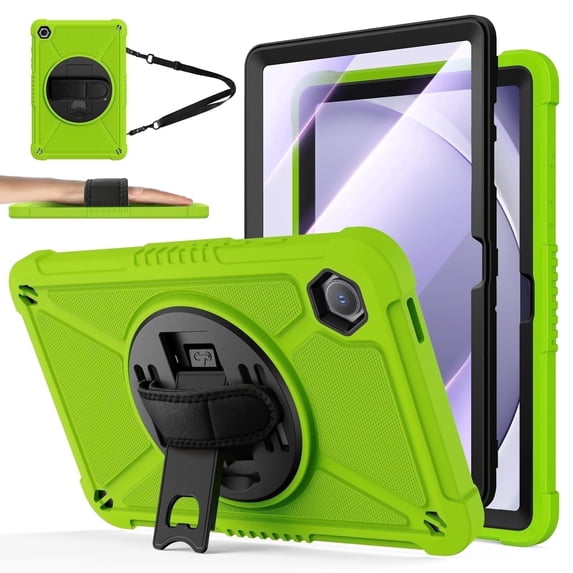 Case for Samsung Galaxy Tab A9+/A9 Plus 11 Inch 2023 (SM-X210/X216/X218), Multi-Functional Cover with 360° Rotate Stand/Screen Protector/Shoulder Strap/Hand Strap, Green