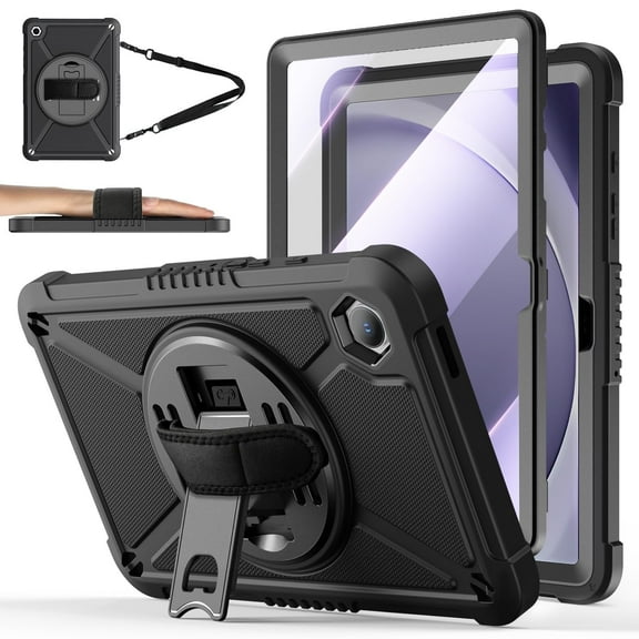 Case for Samsung Galaxy Tab A9+/A9 Plus 11 Inch 2023 (SM-X210/X216/X218), Multi-Functional Cover with 360°Rotate Stand/Screen Protector/Shoulder Strap/Hand Strap, Black