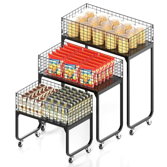 Ztysn 3 Tier Storage Rack Cart,Utility Metal Shelf Unit with Wheels Fruit Vegetable Snack Candy Food Beverage Storage Garage Organizer for Store,Home/Black
