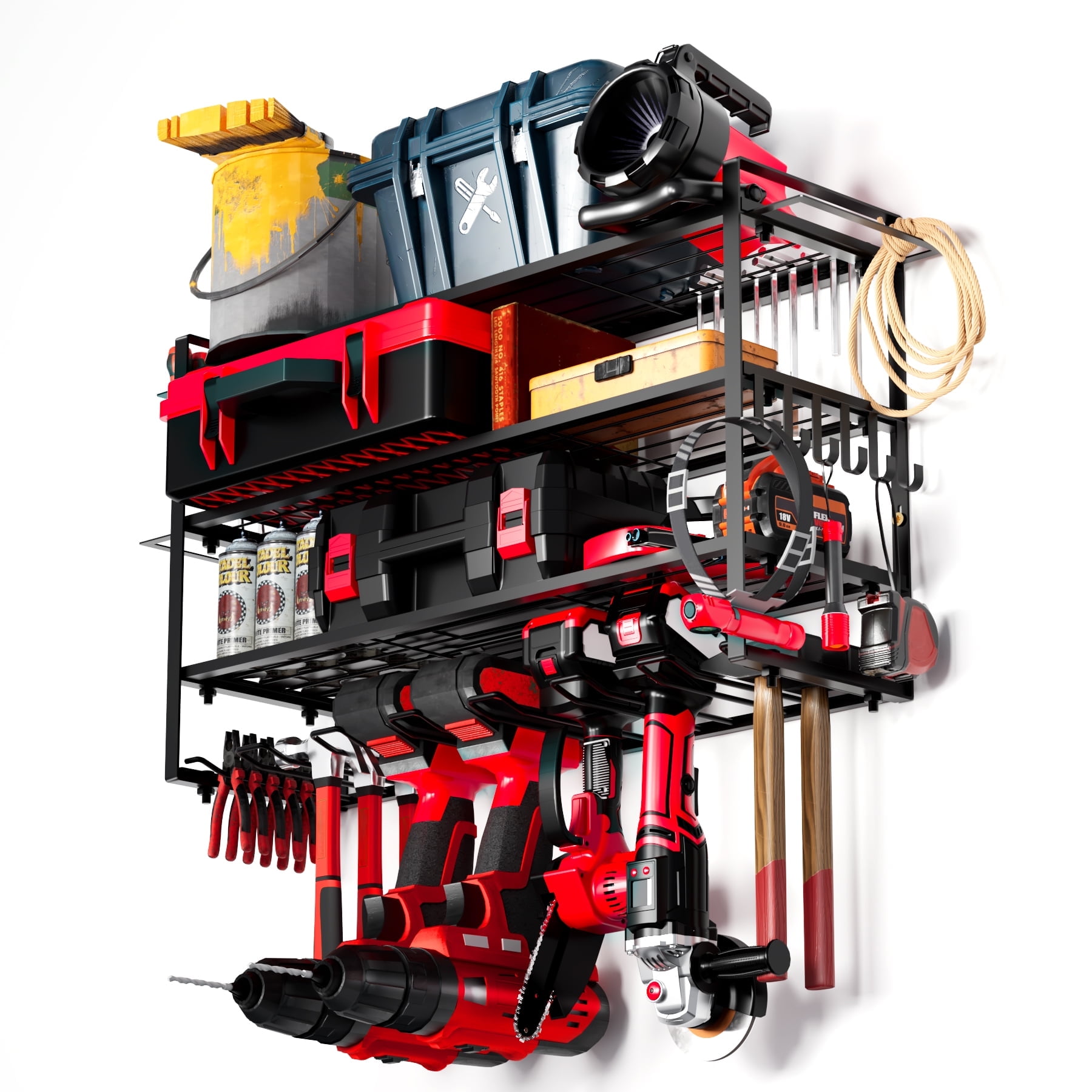 Yichuhaoxi Power Tool Organizer 33.1 In. Black Alloy Steel Heavy Duty 4 Layer Drill Holders Wall Rack With Pliers Hammer Shelves - View #6