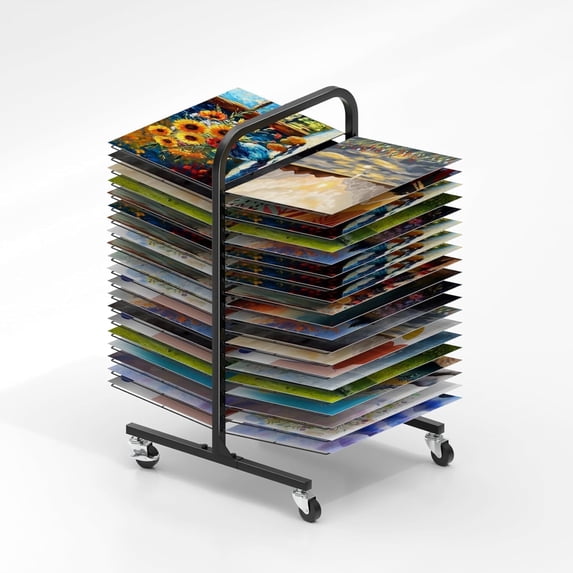 Ztysn 40 Unit Picture Drying Rack with Lockable Wheels,Easy to Move and Space Saving,Perfect for Classrooms & Studios,Metal/Black