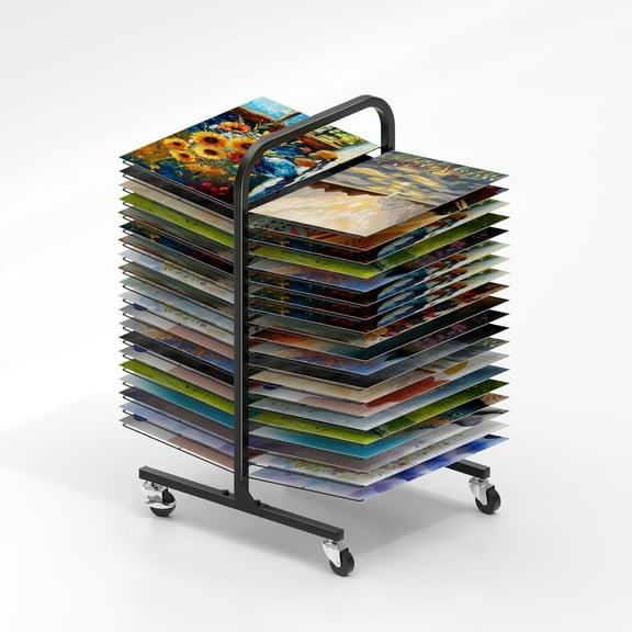 Ztysn 40 Units Art Picture Paper Drying Rack with Lockable Wheels, Perfect for Classrooms & Studios, Metal/Black