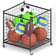 Ztysn Basketball Volleyball Metal Storage Rack Cage Organizer,22.83" Ball Cart Movable Garage Sport Equipment Holder for Playgroup,Club,School/Black