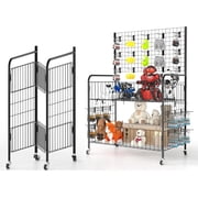 Ztysn Foldable Metal Wire Display Stand,with 30 Hooks,Mobile Storage Shelf for Retail Store,Supermarket,Event,Home Decor,Standing Rack,Metal/Black
