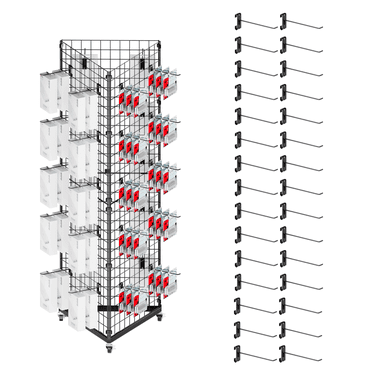 Ztysn Grid Wall Panel 22"*66" Triangular Display Rack,30 Hooks,Floor Standing Movable Retail Display Stand for Vendor Events, Hanging Display