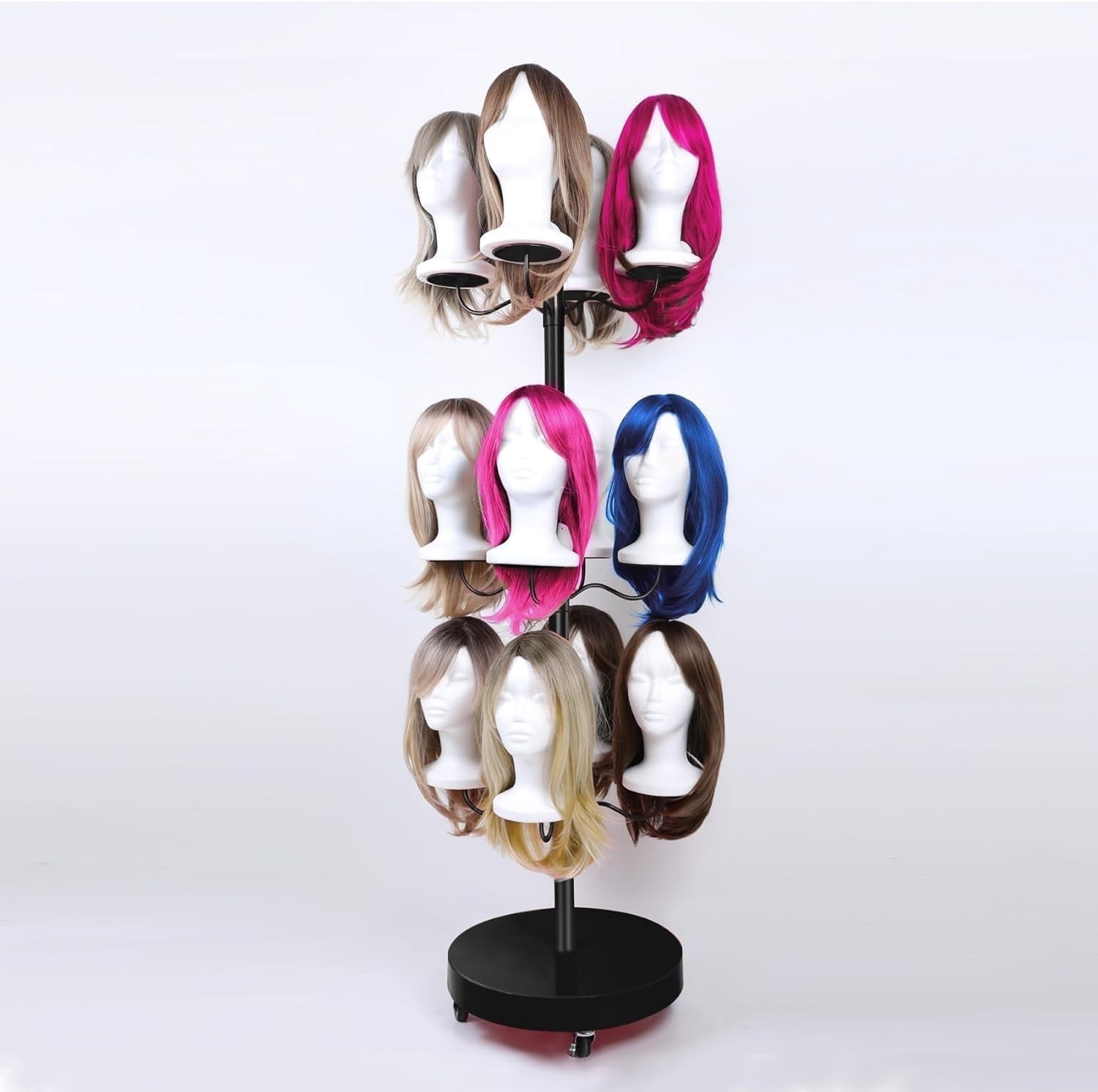 Human Hair Rack Ztysn Hair Rack Holder for Multiple Wigs 12 Mannequin Head,Round Base ...