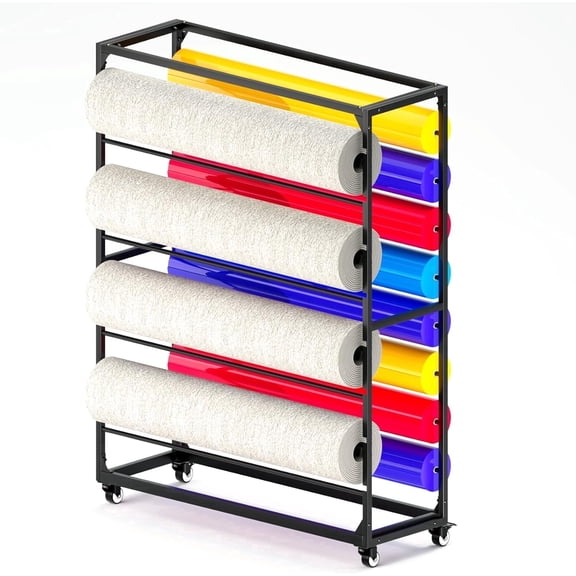 Ztysn 16 Bar Fabric and Vinyl Roll Organizer Cart,Heavy Duty Metal Storage with Removable Bars Display Shelf,for Textile,Craft Ribbon,Carpet,Wallpaper,Black