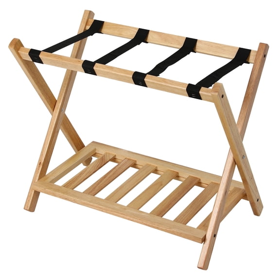 Ztysn Wooden Foldable Luggage Rack with Shelf-Sturdy x-Frame Suitcase Stand,66/154 lbs Capacity for Bedroom,Guest Room and Hotel,Natural Beige