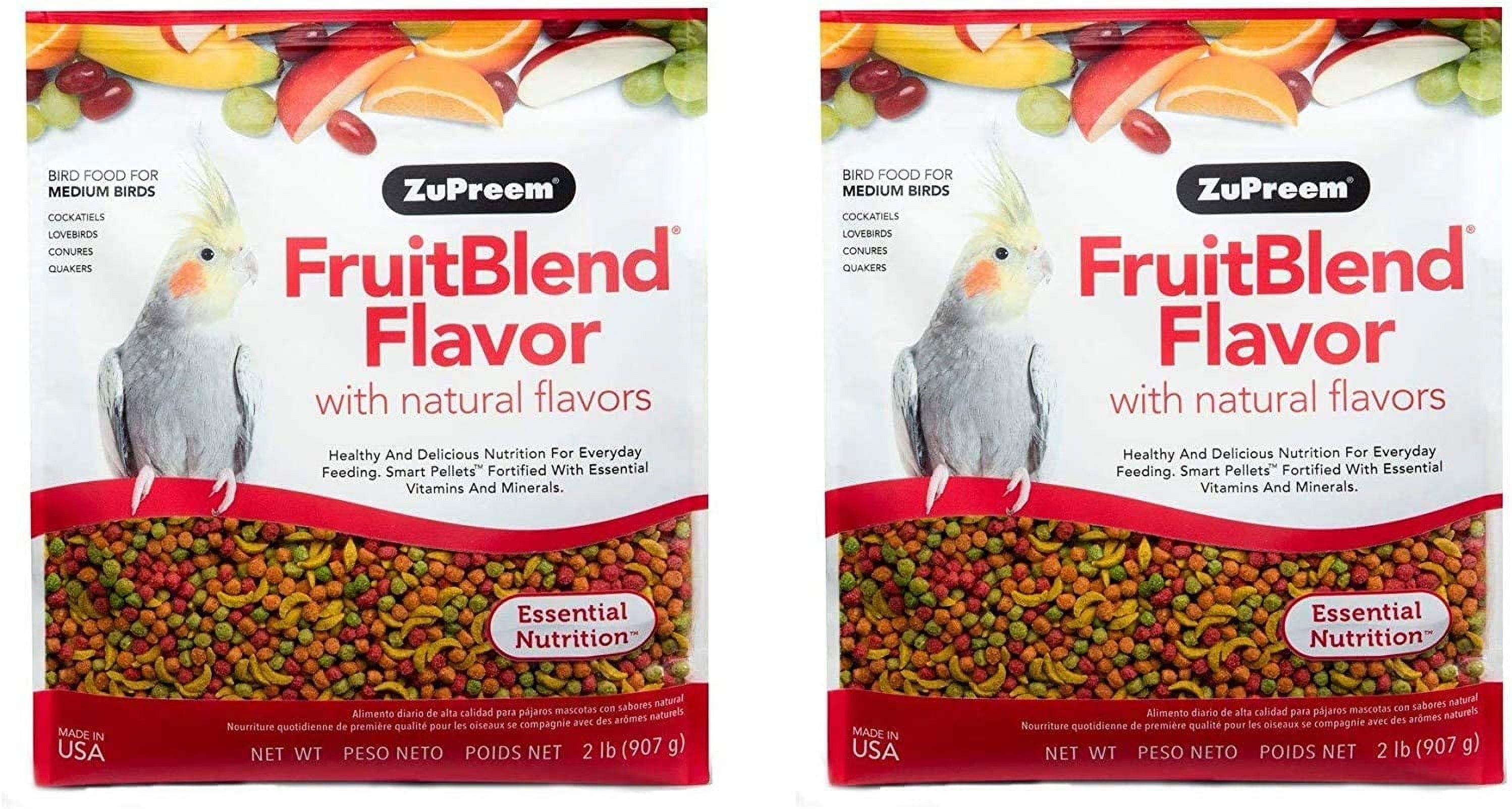 ZuPreem FruitBlend Flavor Pellets Bird Food for Medium Birds, 2 lb (Pack of 2) Daily Blend
